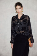 100% Sheer Silk Floral Burnout Velvet Button-Up Blouse