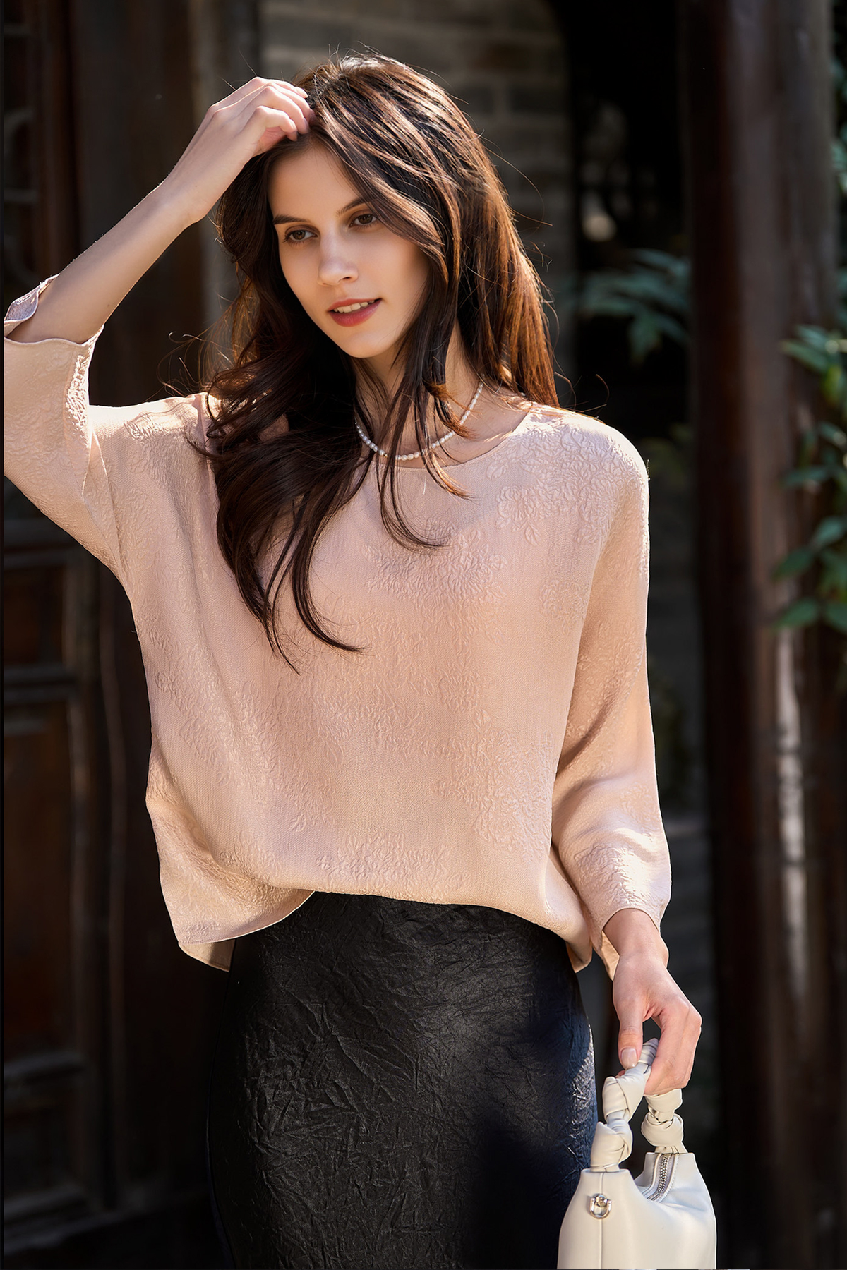 100% Silk Loose Jacquard Blouse for Office