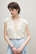 100% Silk 30 MM Heavy Crepe Ruched V-Neck Blouse