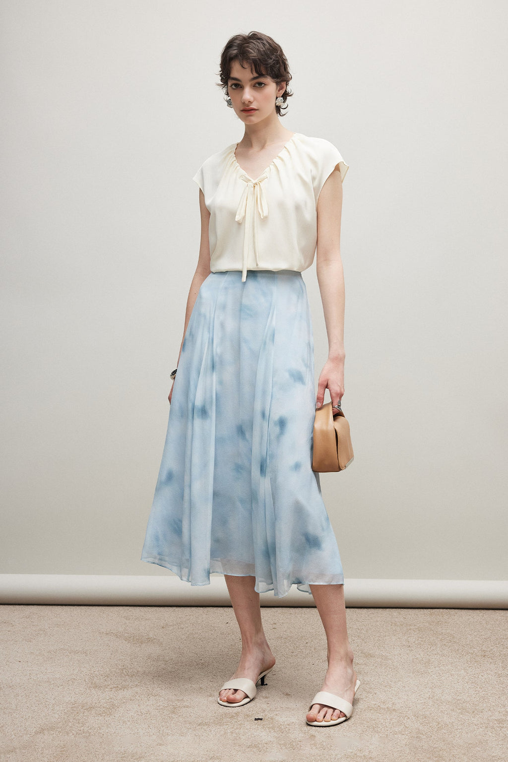 100% Silk 30 MM Heavy Crepe Ruched V-Neck Blouse