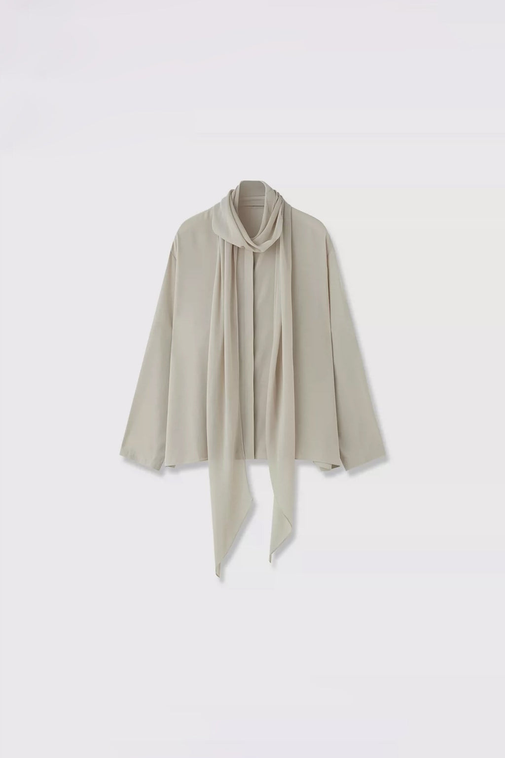 100% Silk Collarless Long Sleeve Blouse with Detachable Scarf