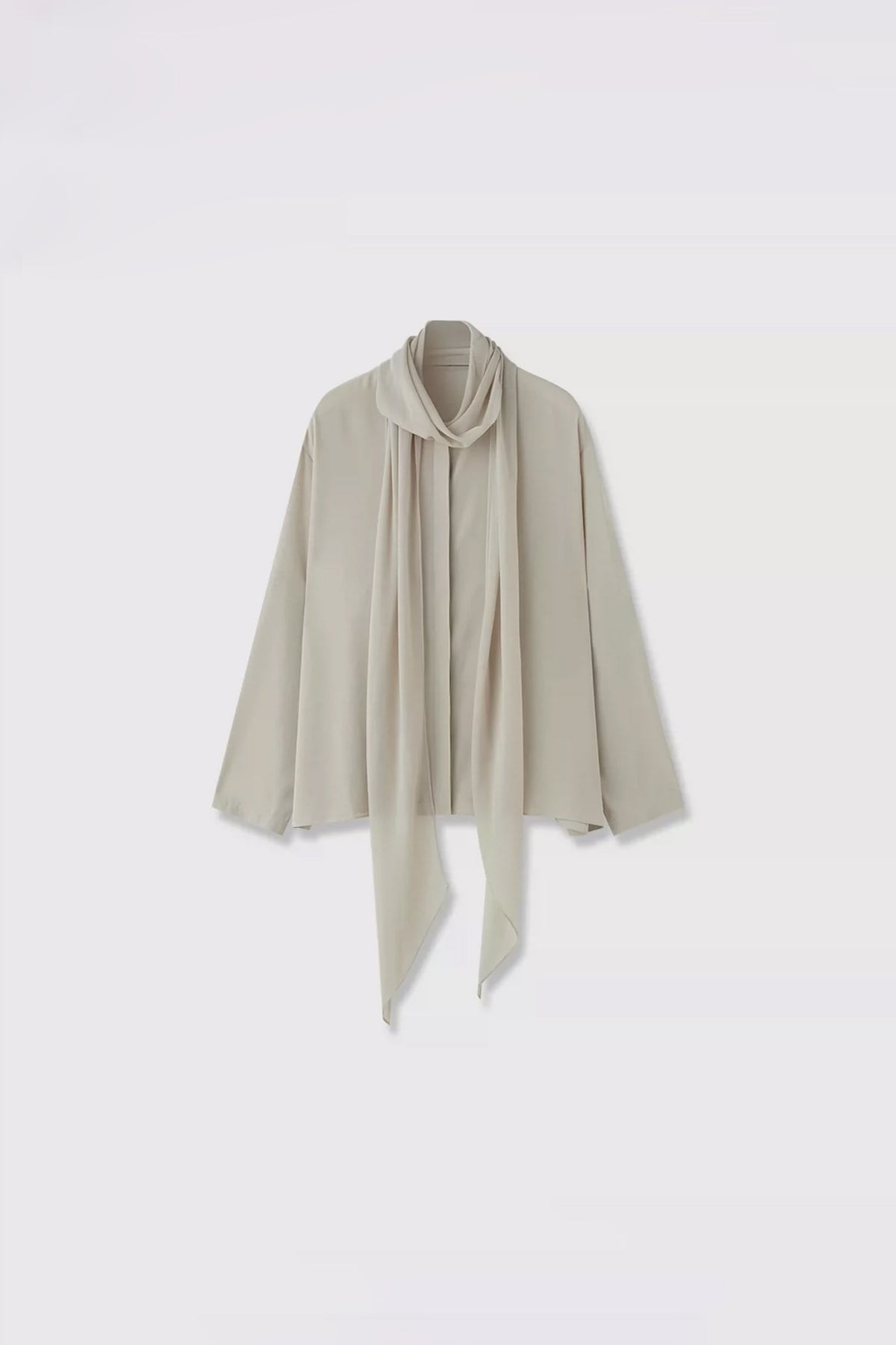 100% Silk Collarless Long Sleeve Blouse with Detachable Scarf