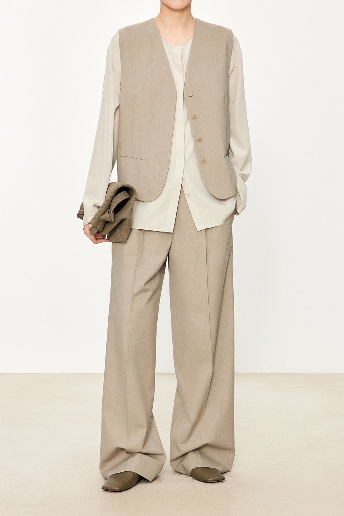100% Silk Collarless Long Sleeve Blouse with Detachable Scarf