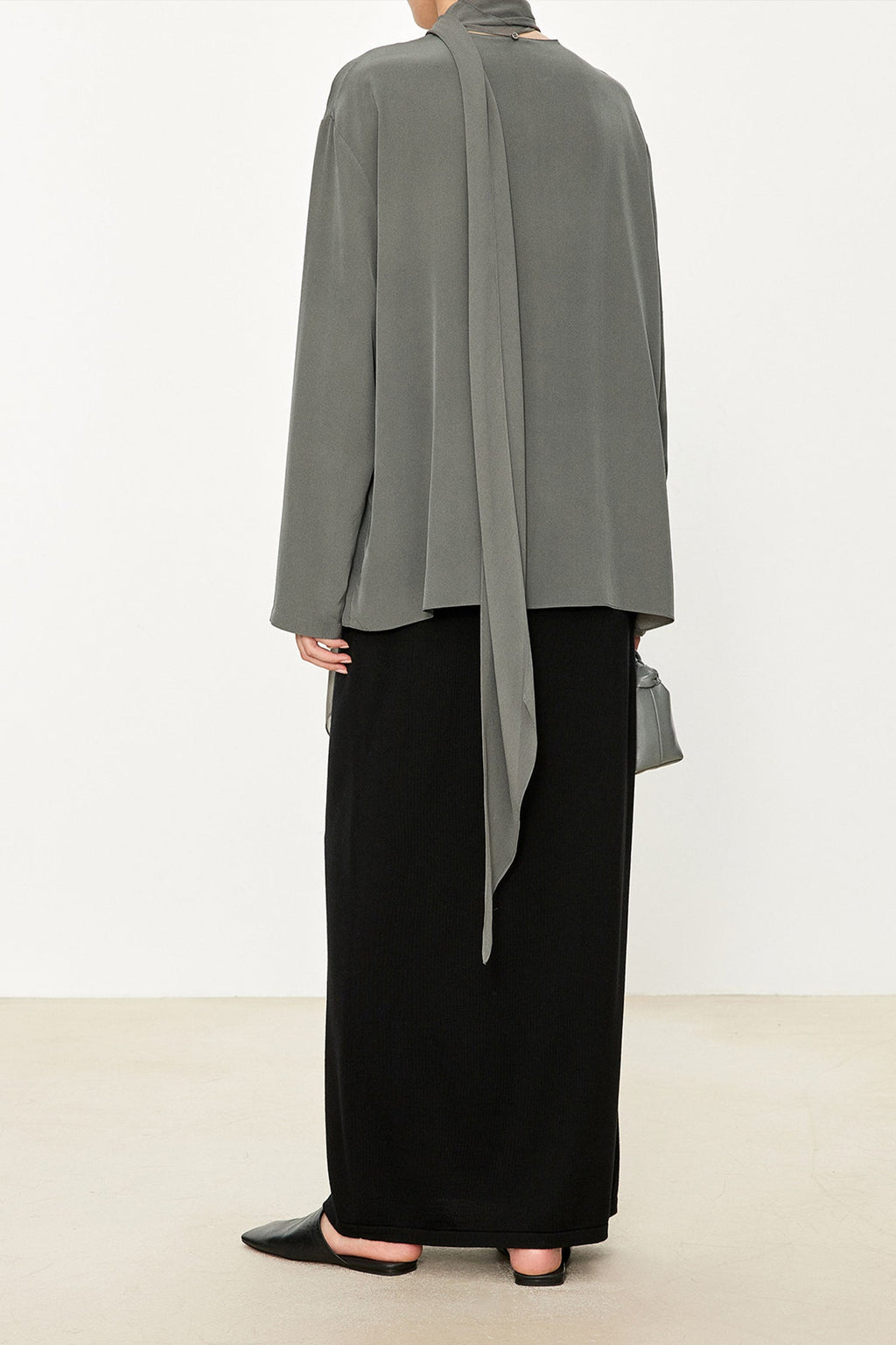 100% Silk Collarless Long Sleeve Blouse with Detachable Scarf