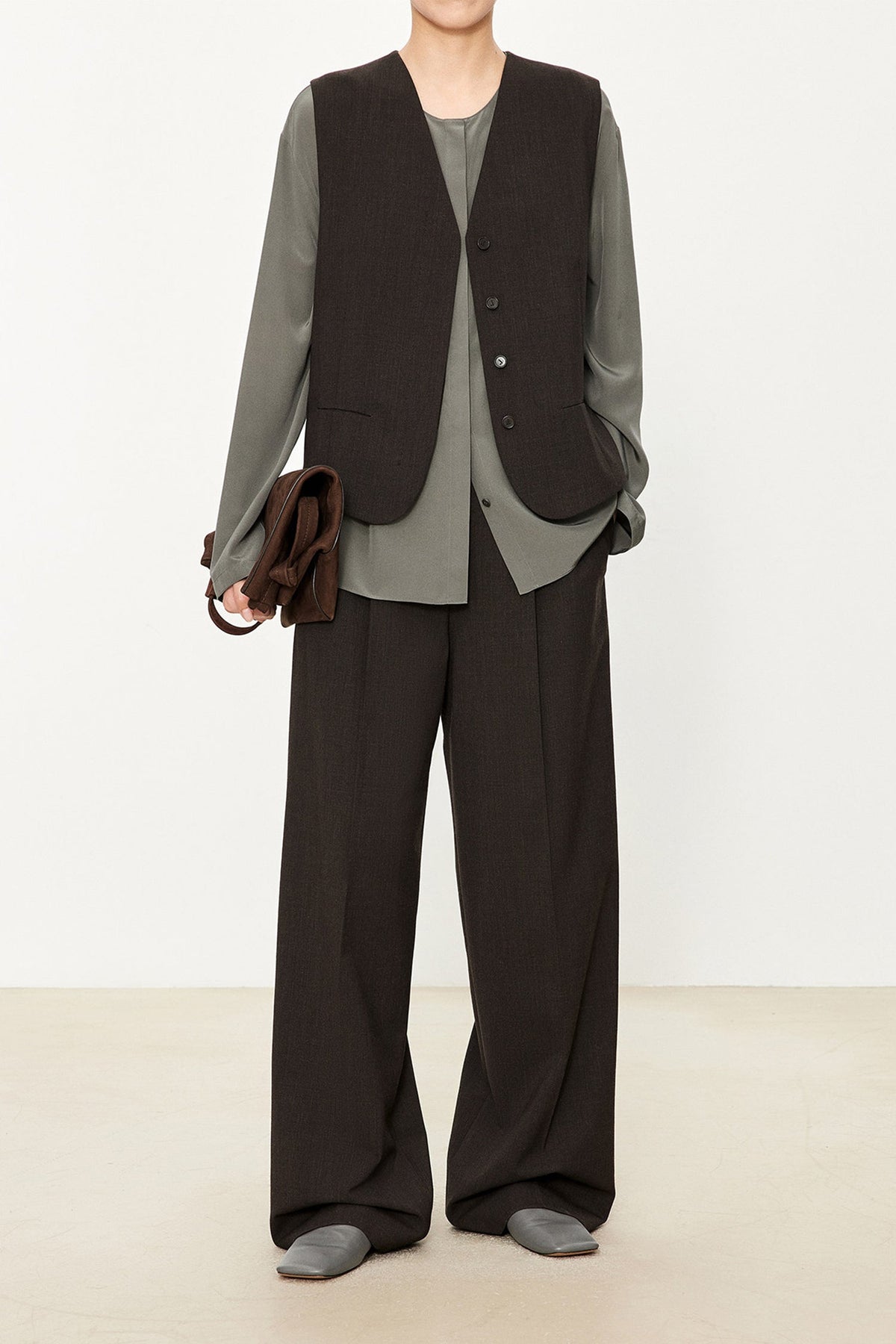 100% Silk Collarless Long Sleeve Blouse with Detachable Scarf