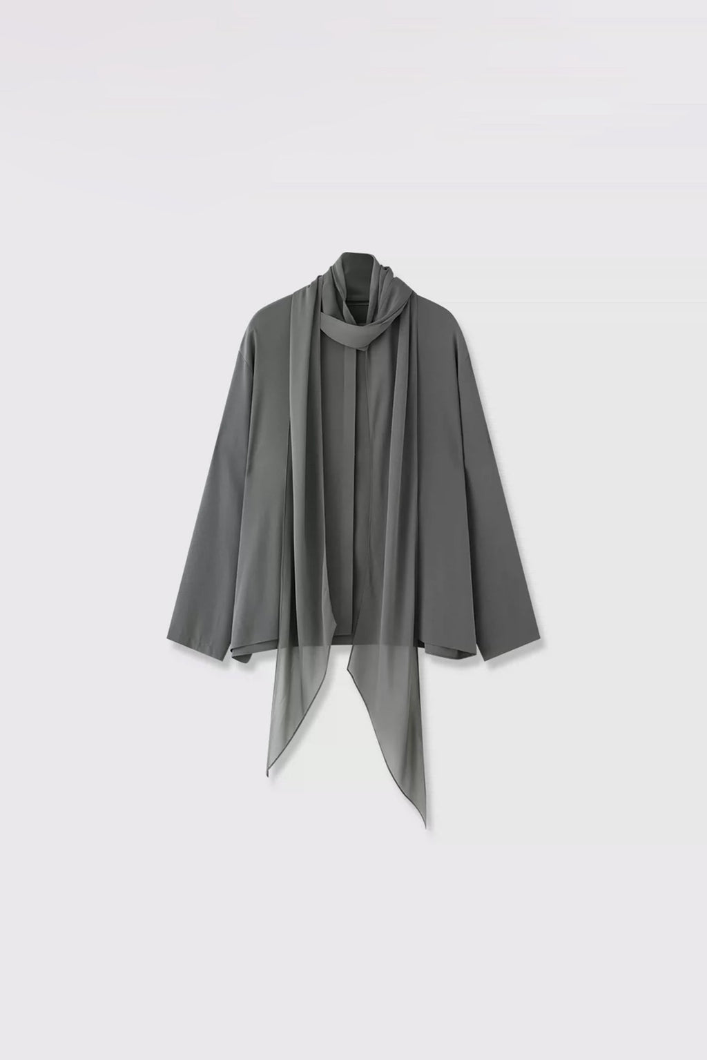100% Silk Collarless Long Sleeve Blouse with Detachable Scarf