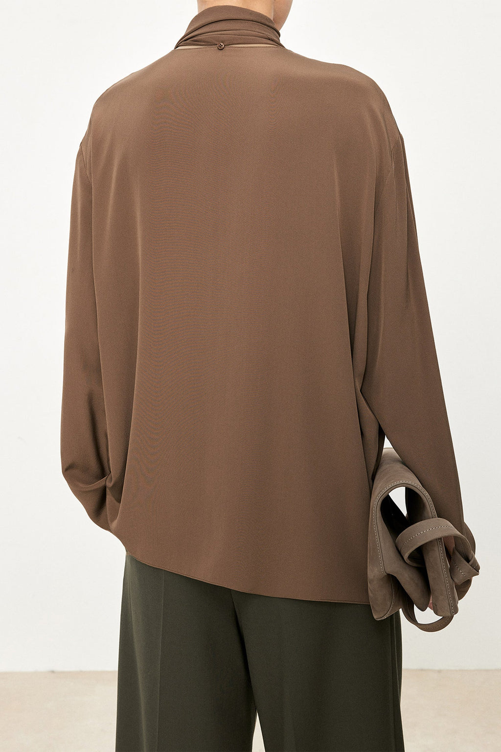 100% Silk Collarless Long Sleeve Blouse with Detachable Scarf