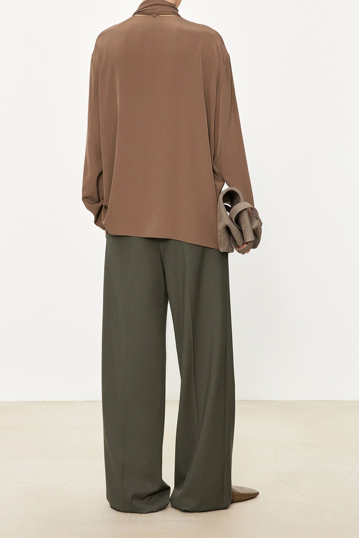 100% Silk Collarless Long Sleeve Blouse with Detachable Scarf