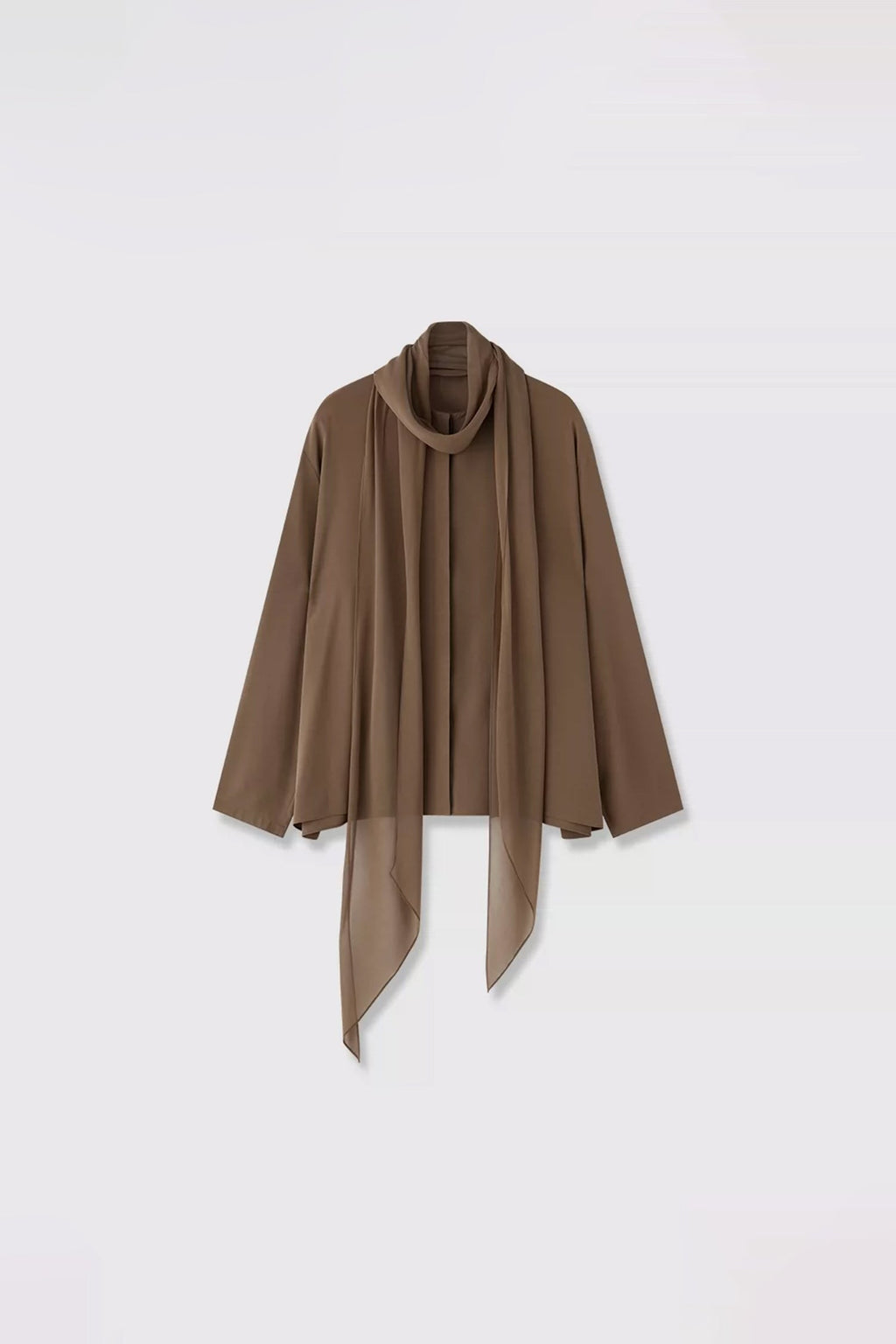 100% Silk Collarless Long Sleeve Blouse with Detachable Scarf