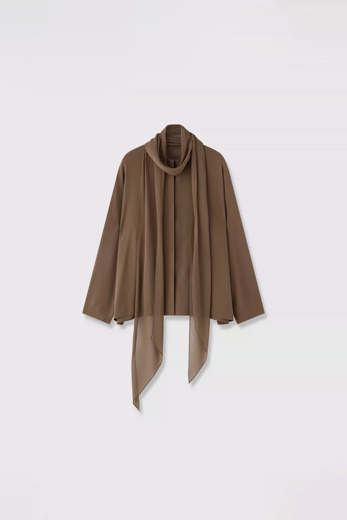100% Silk Collarless Long Sleeve Blouse with Detachable Scarf