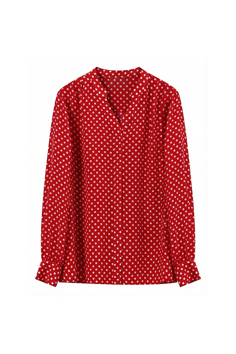 100% Silk Double Crepe Polka Dot Blouse in Red