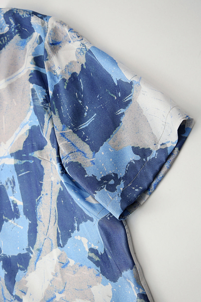 100% Silk Floral Midi Shift Dress with Pockets in Blue