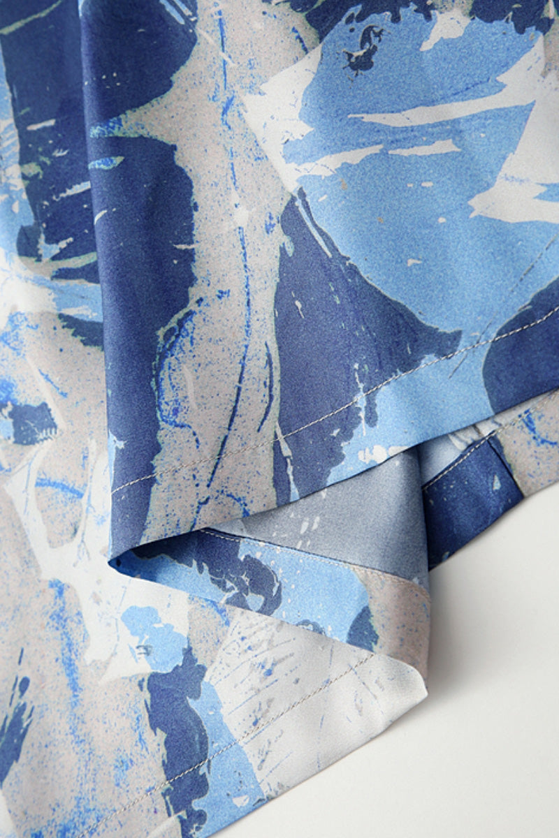 100% Silk Floral Midi Shift Dress with Pockets in Blue