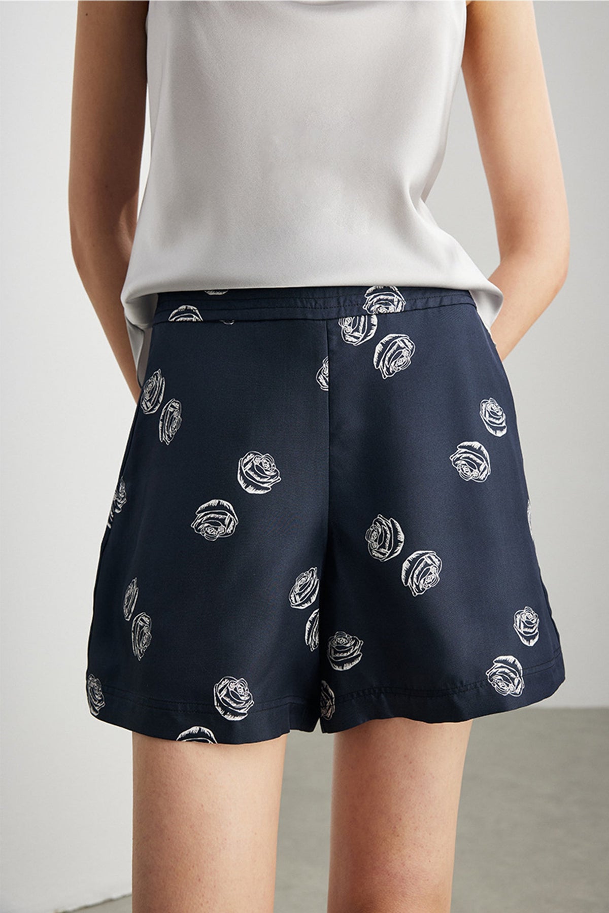 100% Silk Floral Print A-Line Shorts