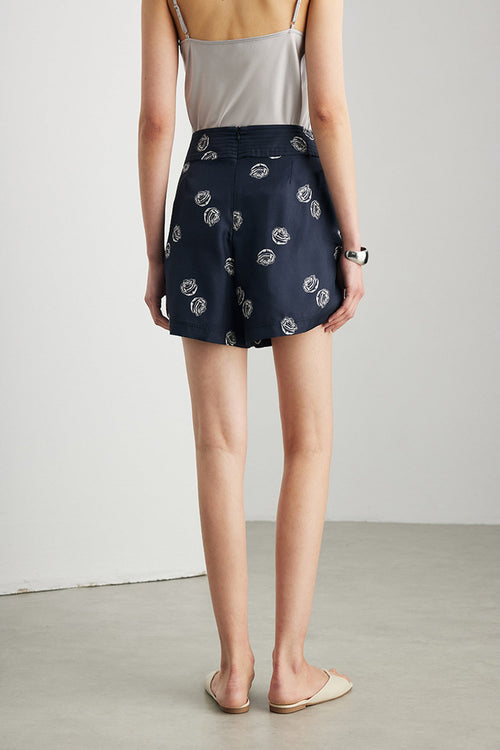 100% Silk Floral Print A-Line Shorts