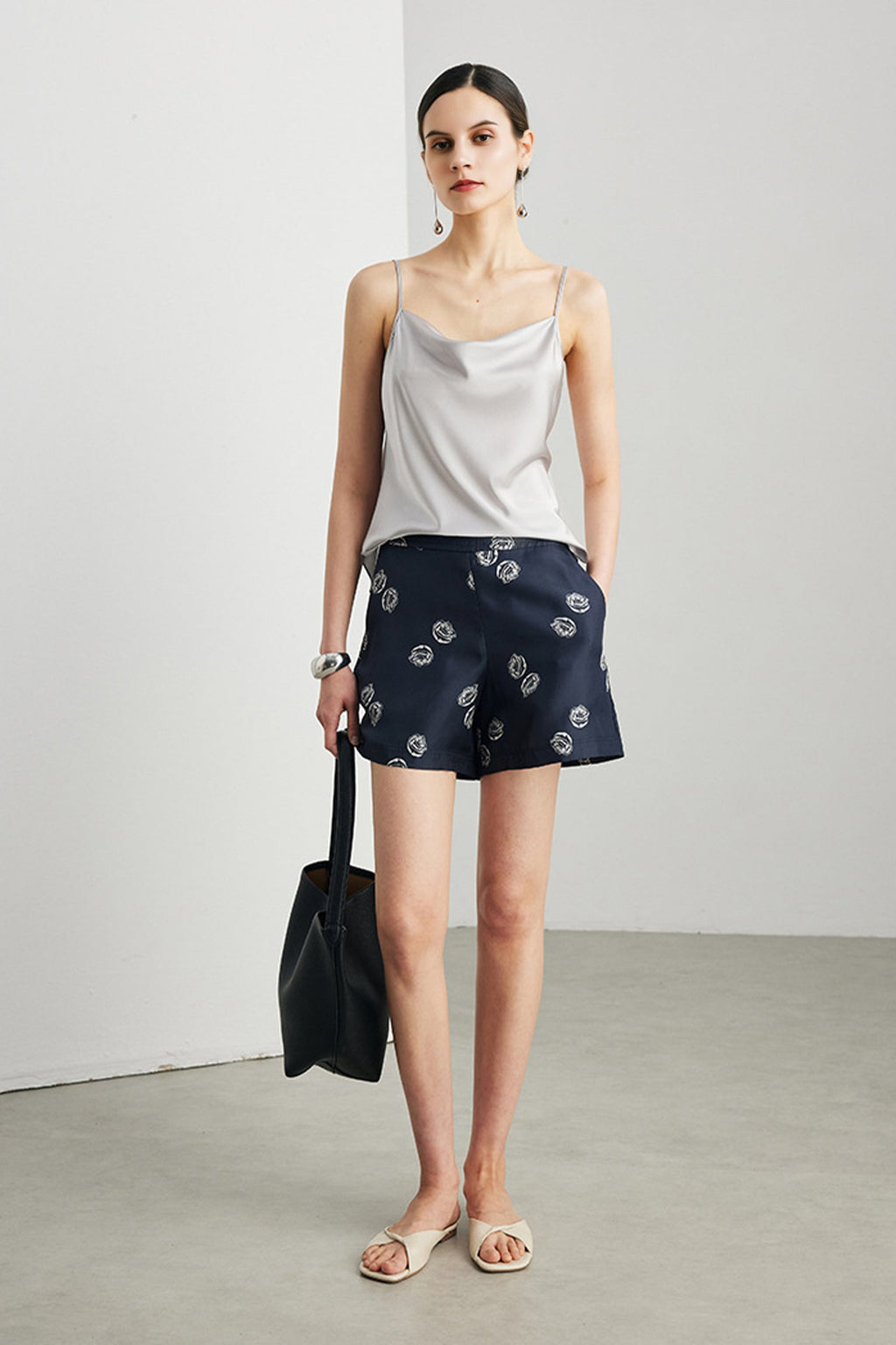 100% Silk Floral Print A-Line Shorts