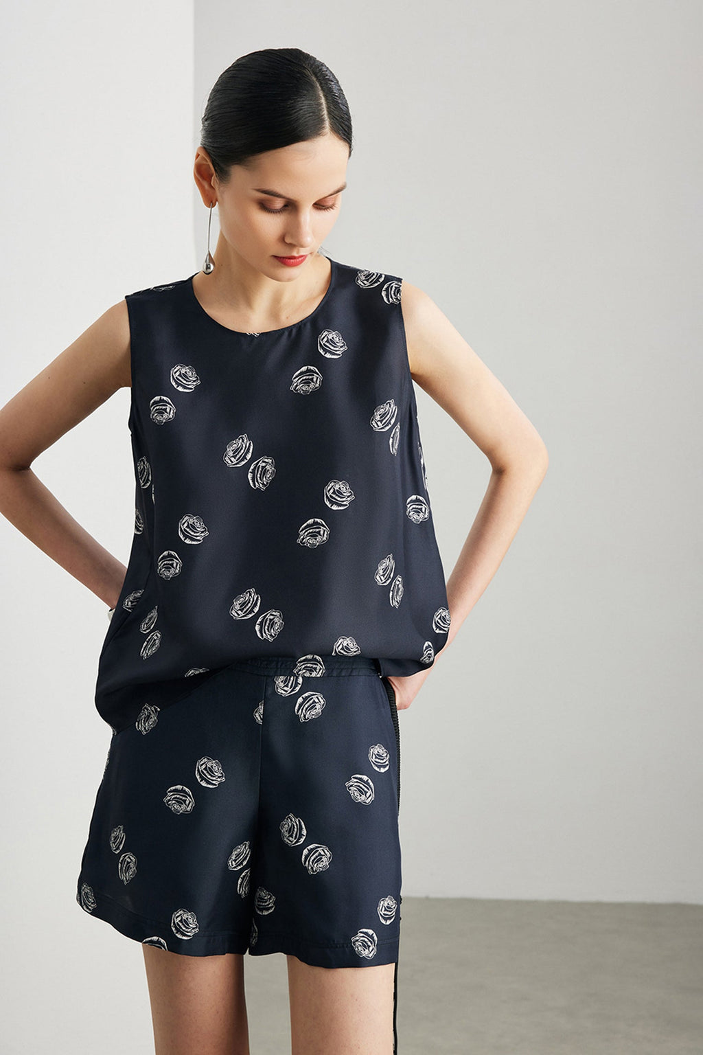 100% Silk Floral Print A-Line Shorts