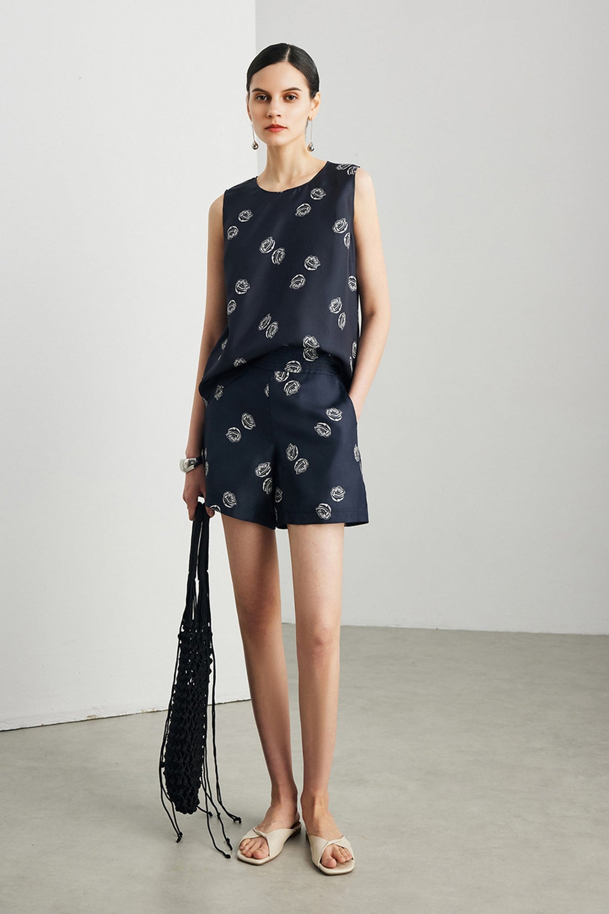 100% Silk Floral Print A-Line Shorts