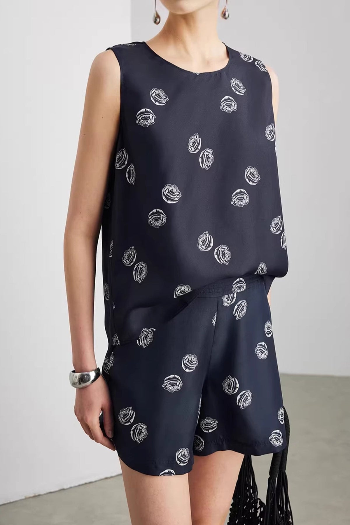 100% Silk Floral Print Sleeveless Tank Top