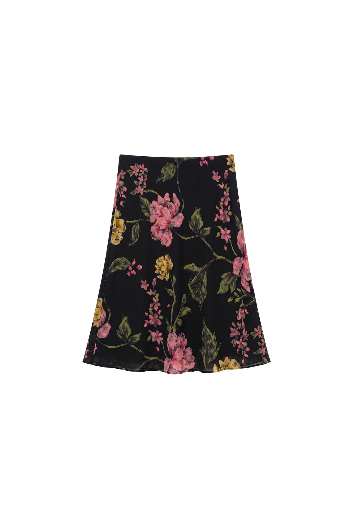 100% Silk Floral Printed A-Line Knee Length Skirt