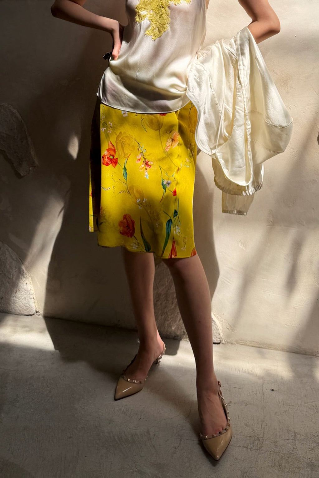 100% Silk Floral Printed A-Line Knee Length Skirt