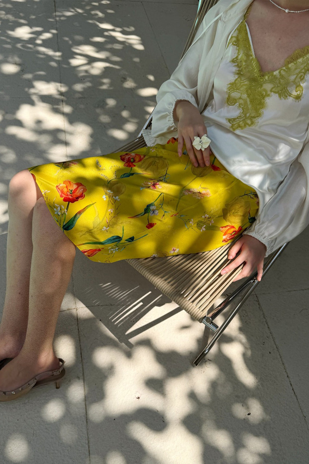100% Silk Floral Printed A-Line Knee Length Skirt