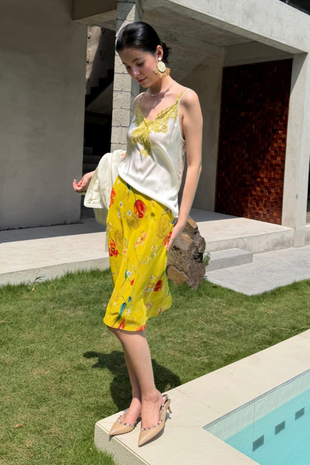 100% Silk Floral Printed A-Line Knee Length Skirt
