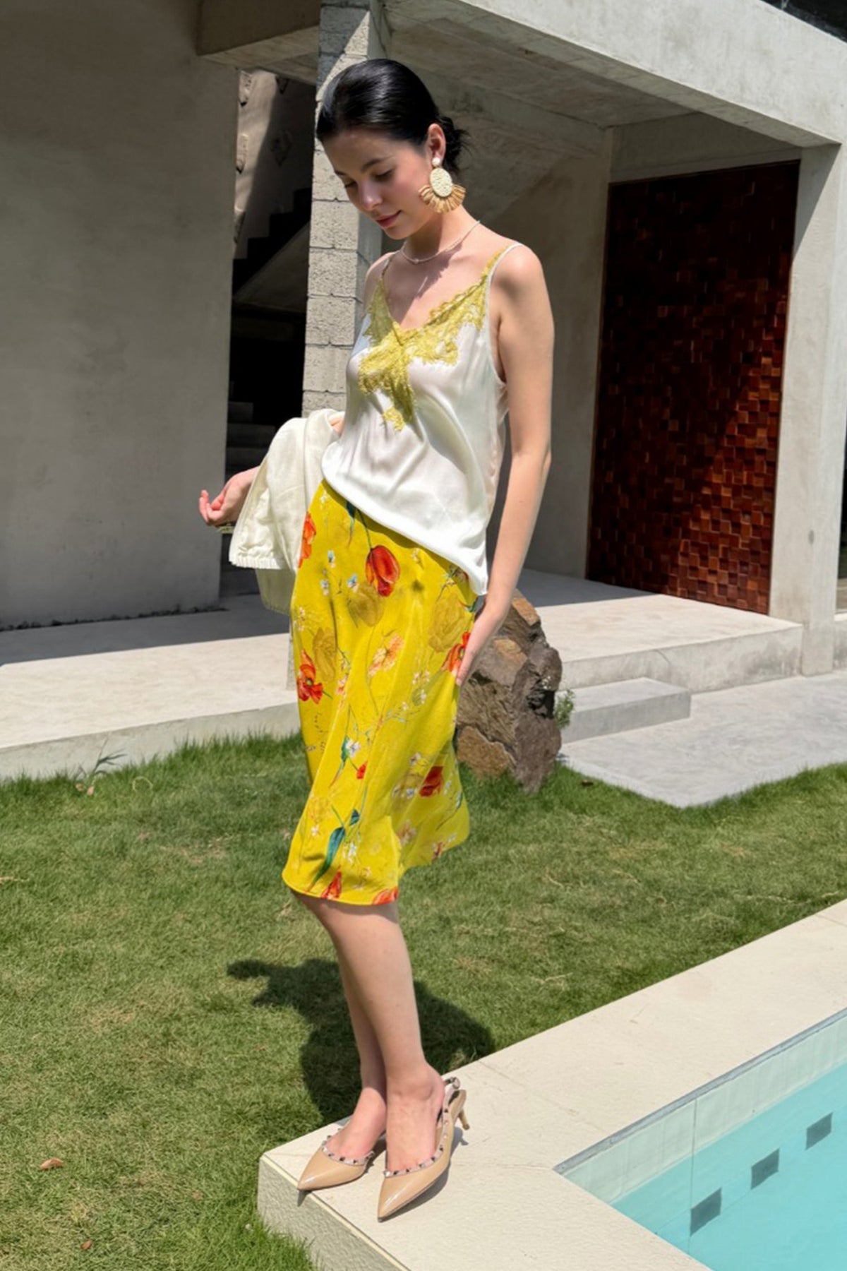 100% Silk Floral Printed A-Line Knee Length Skirt