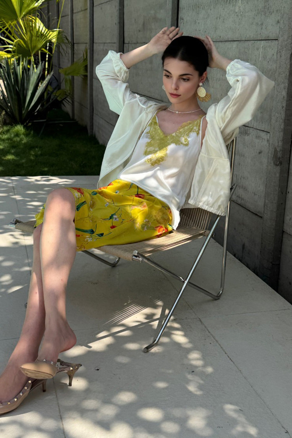 100% Silk Floral Printed A-Line Knee Length Skirt