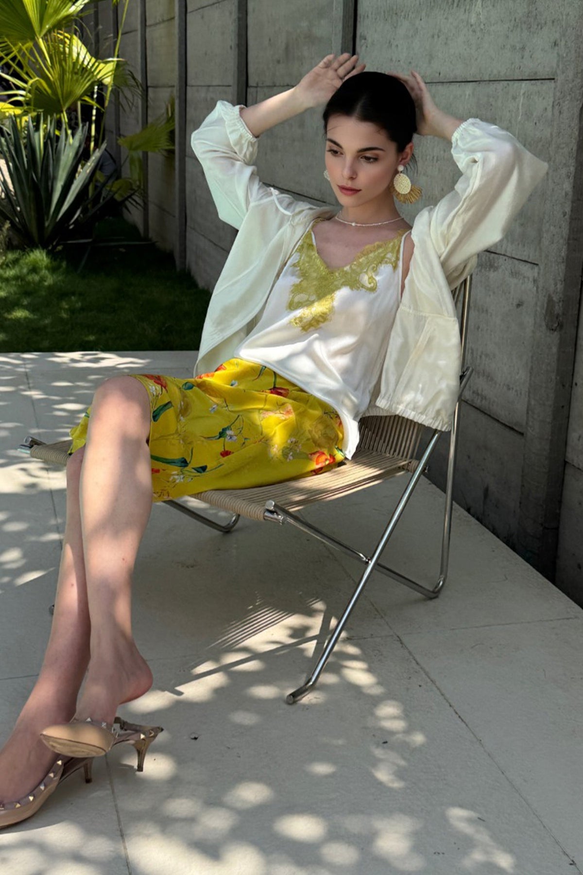 100% Silk Floral Printed A-Line Knee Length Skirt