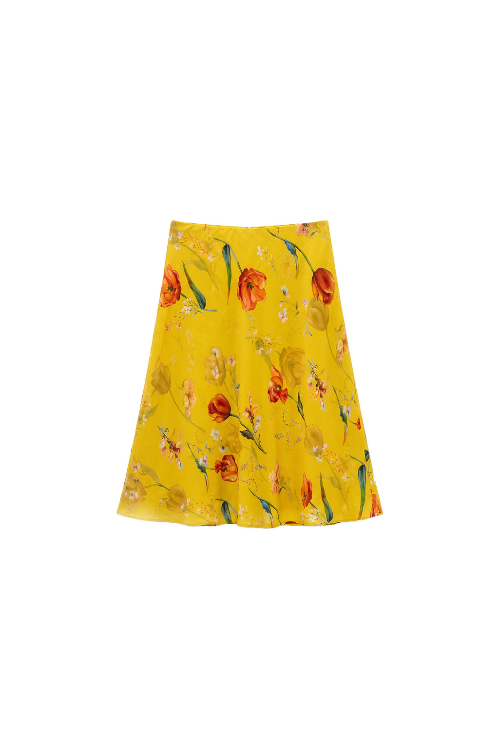100% Silk Floral Printed A-Line Knee Length Skirt