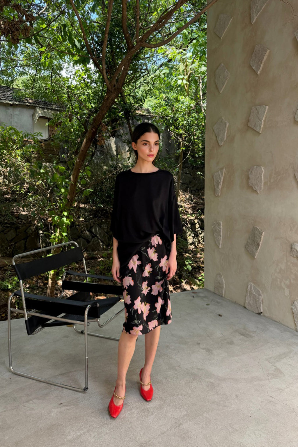 100% Silk Floral Printed A-Line Knee Length Skirt