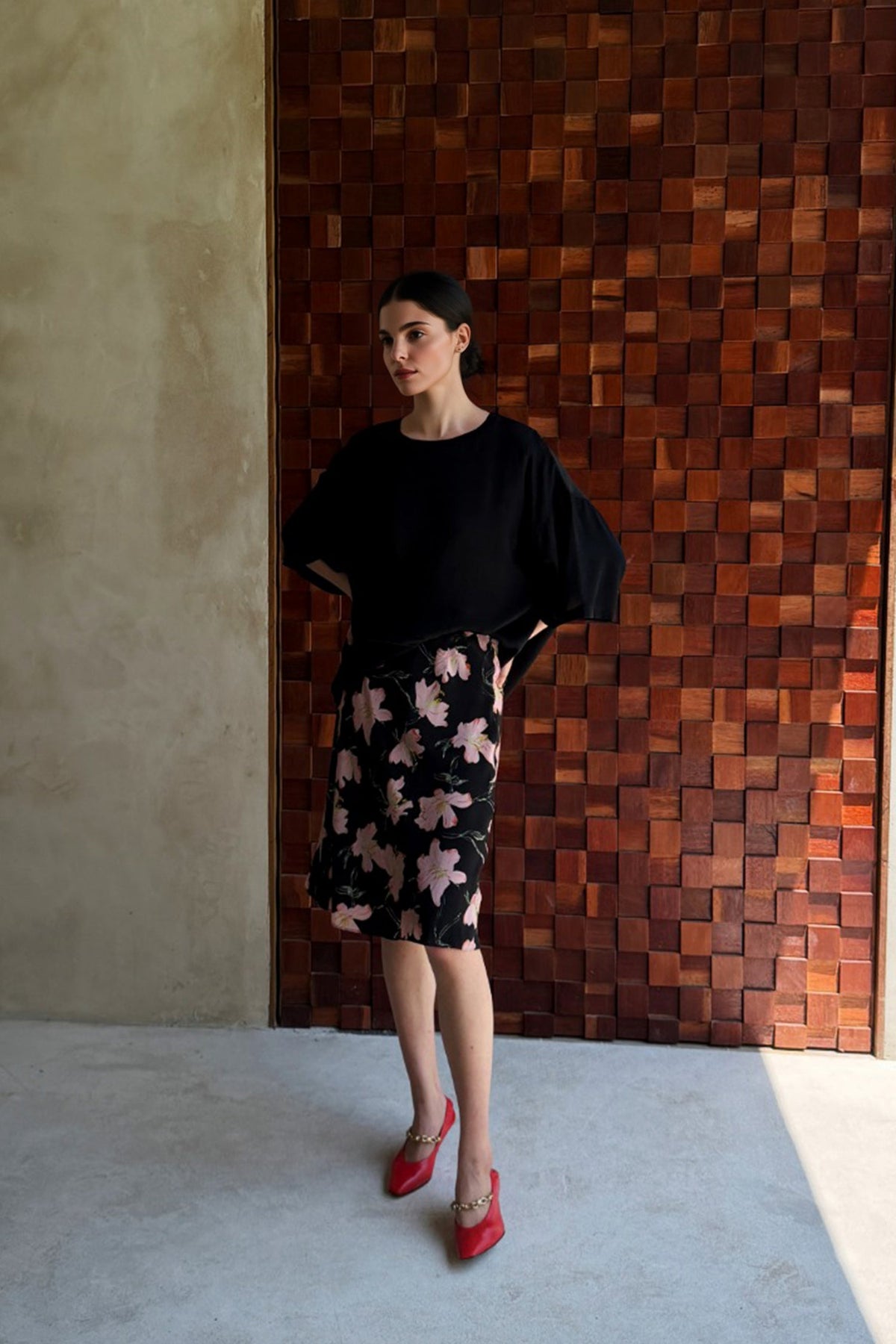100% Silk Floral Printed A-Line Knee Length Skirt