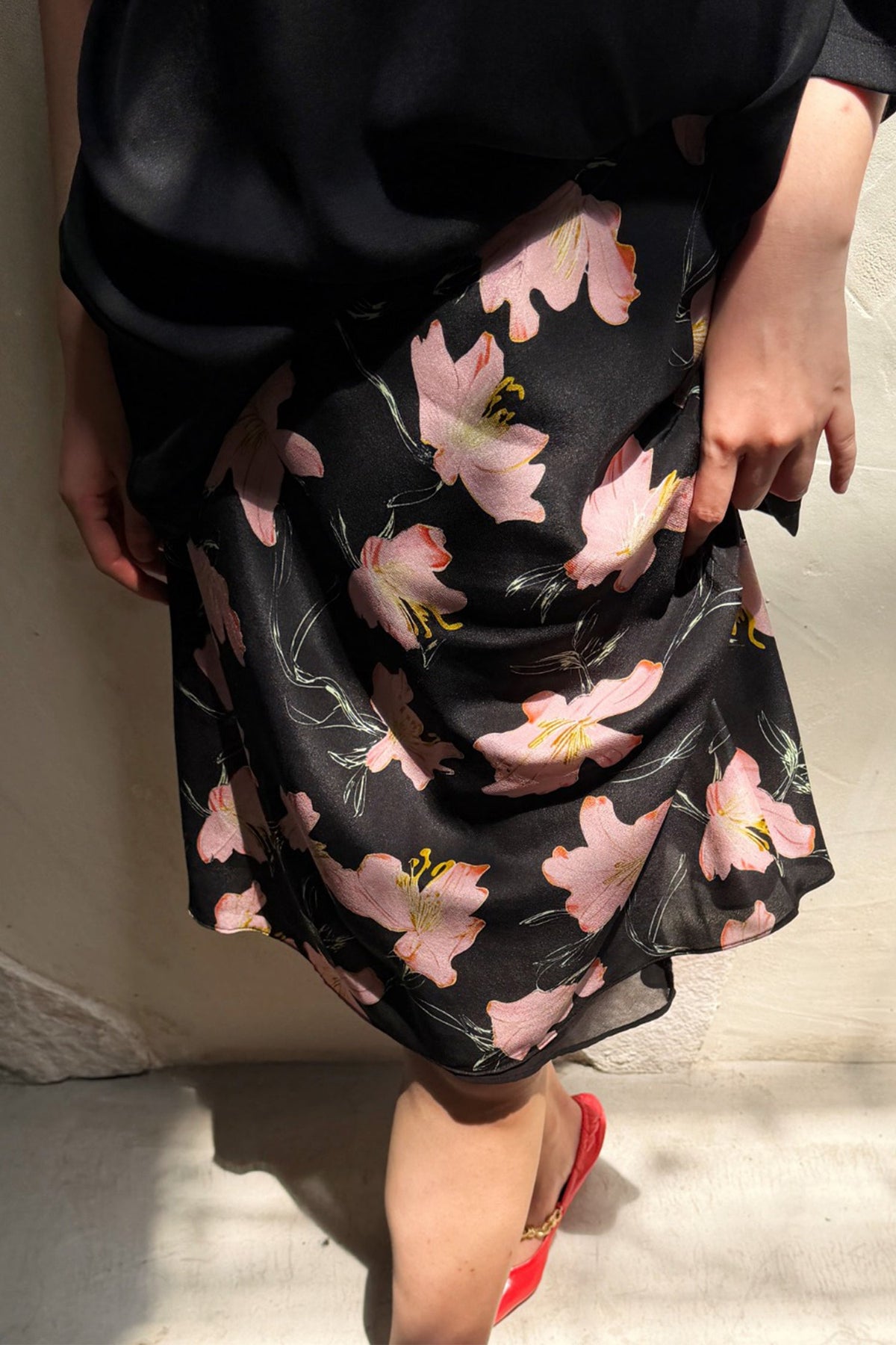 100% Silk Floral Printed A-Line Knee Length Skirt