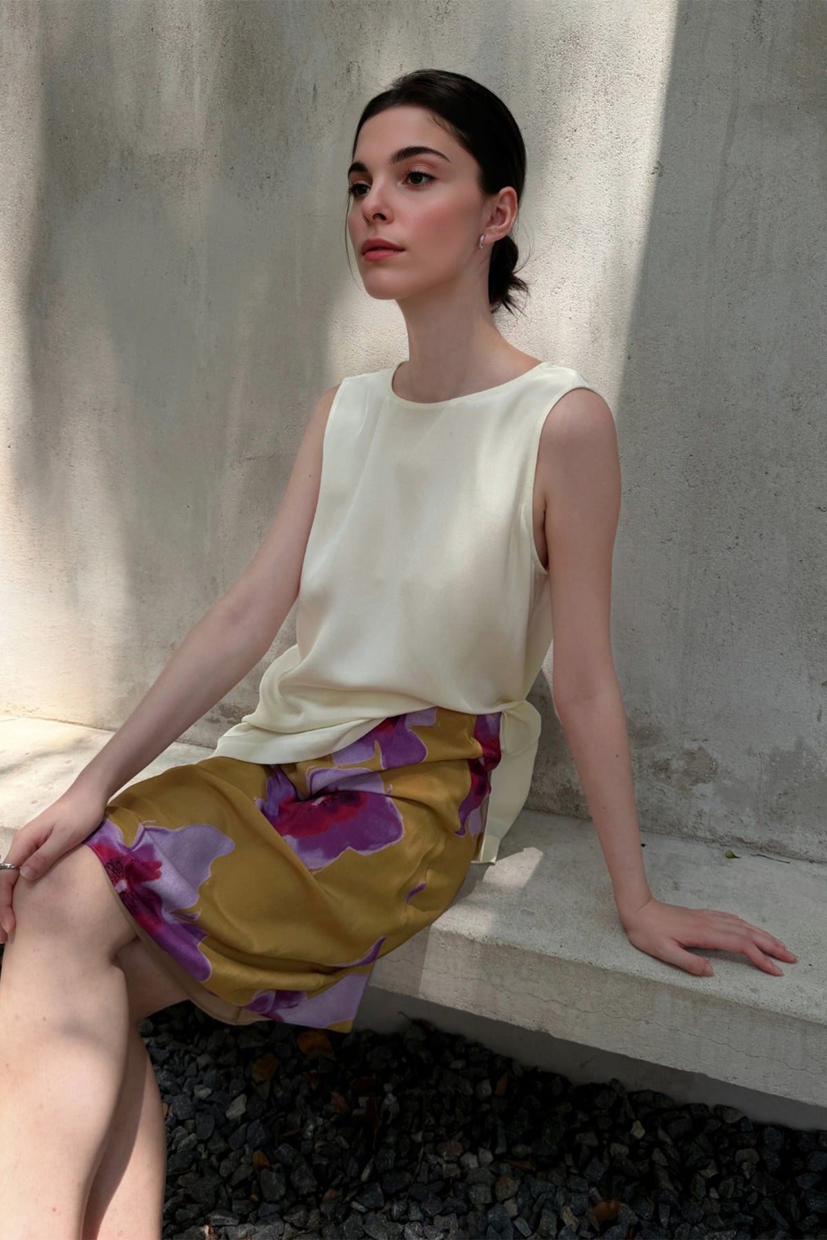 100% Silk Floral Printed A-Line Knee Length Skirt