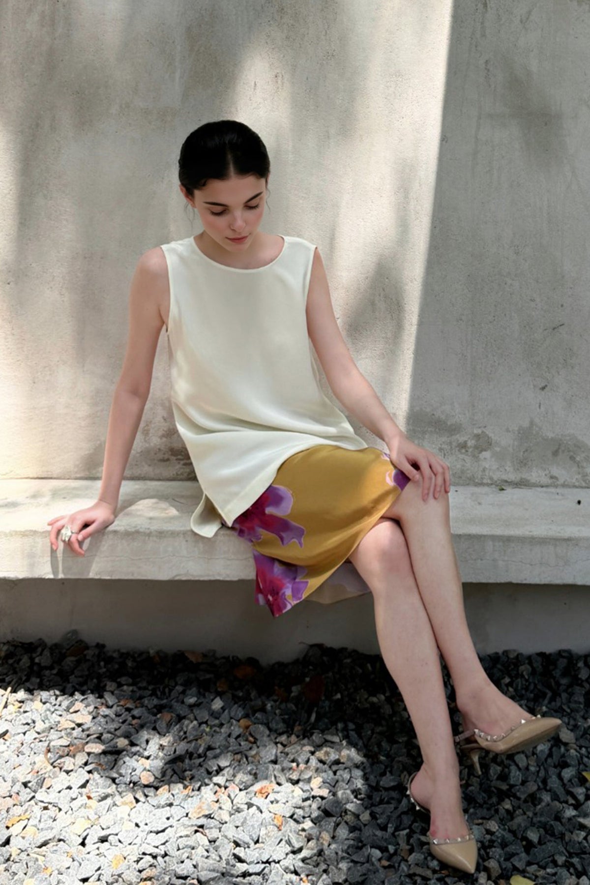 100% Silk Floral Printed A-Line Knee Length Skirt