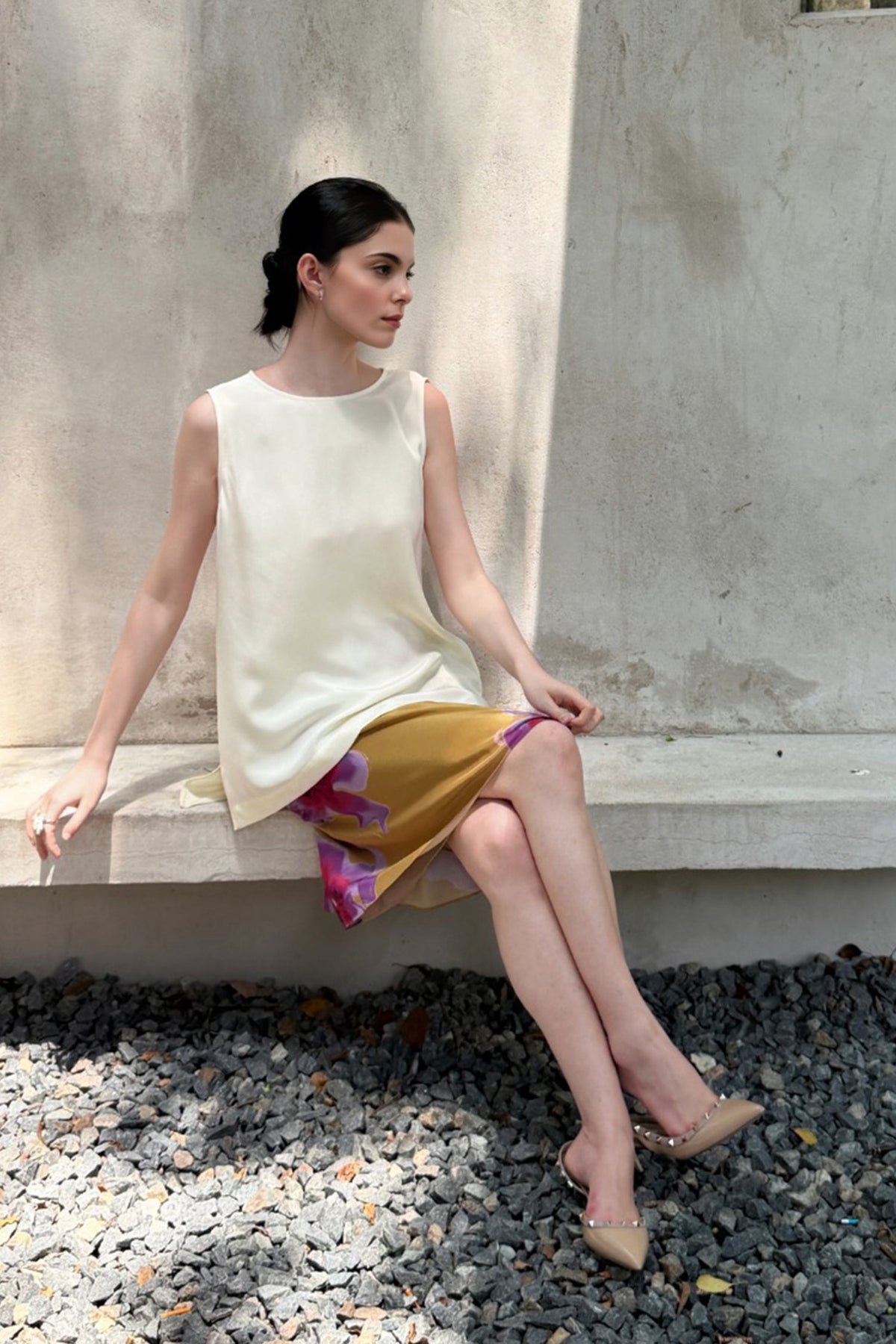 100% Silk Floral Printed A-Line Knee Length Skirt