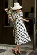 100% Silk Polka Dot Crepe A-Line Midi Dress