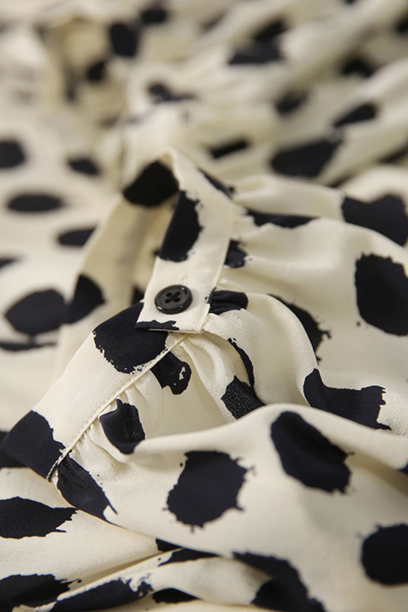 100% Silk Polka Dot Crepe A-Line Midi Dress