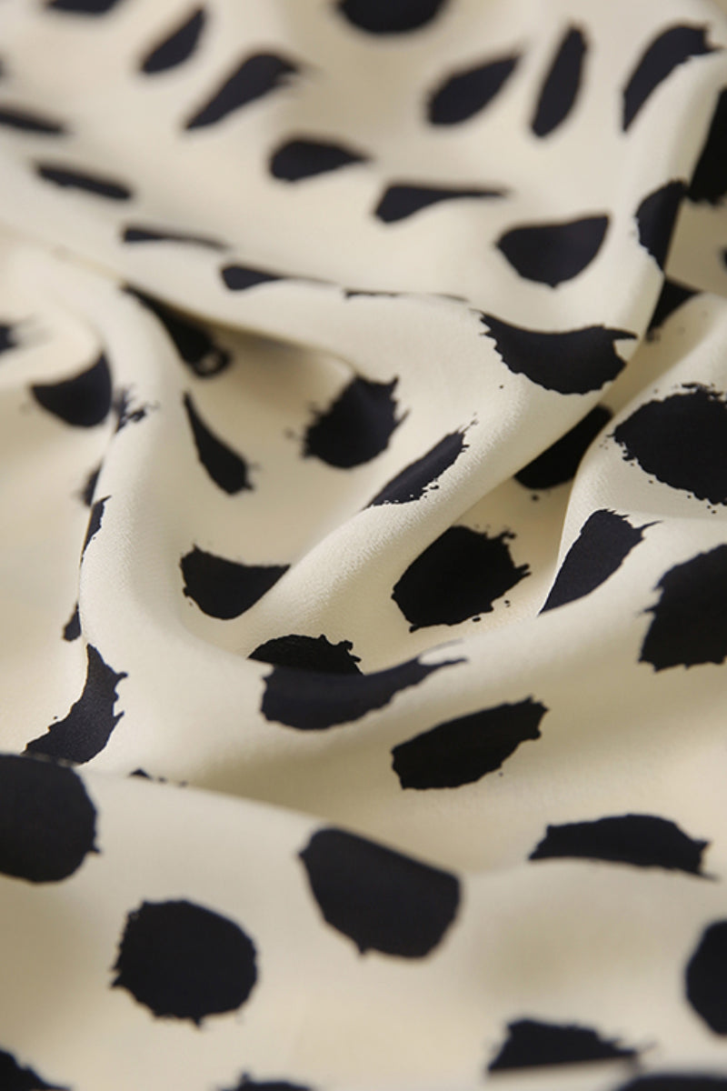 100% Silk Polka Dot Crepe A-Line Midi Dress