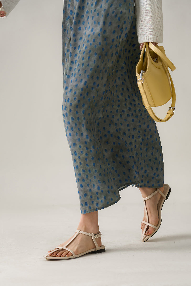 100% Silk Polka Dot Crepe Midi Skirt