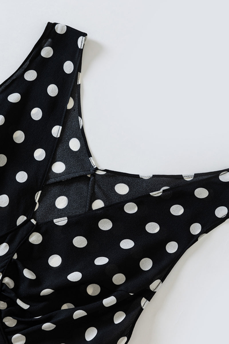 100% Silk Polka Dot V-Neck Crepe Maxi Dress