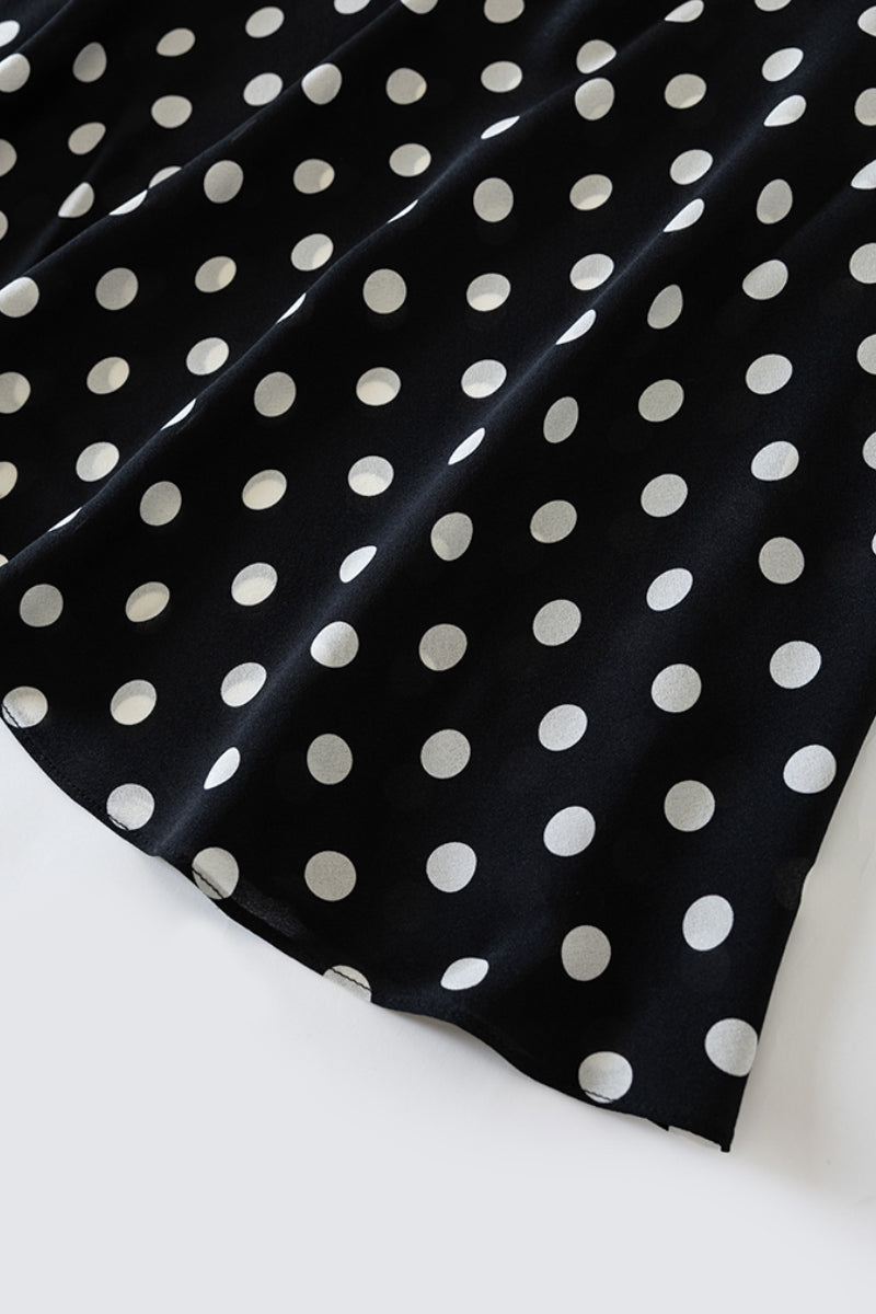 100% Silk Polka Dot V-Neck Crepe Maxi Dress