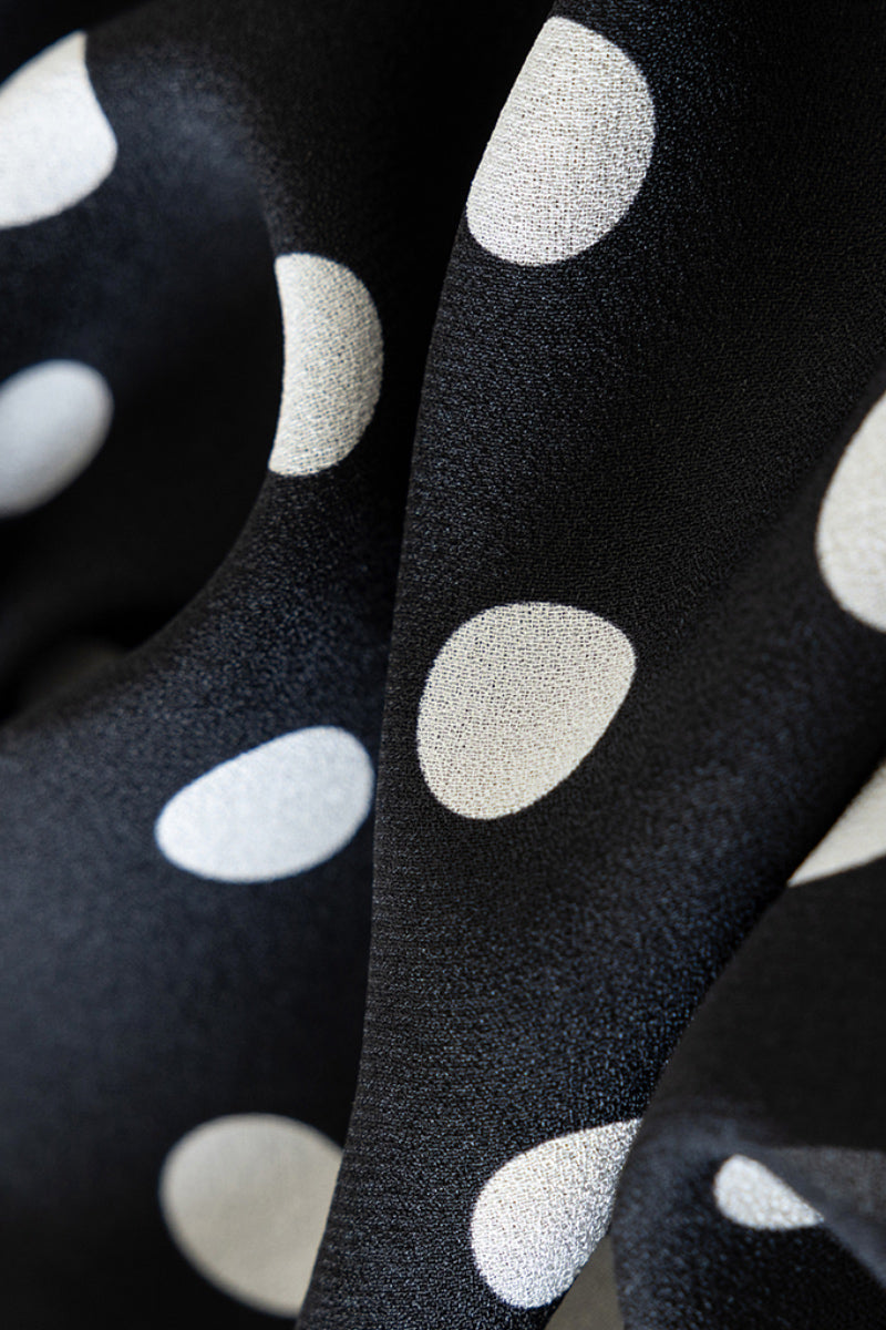 100% Silk Polka Dot V-Neck Crepe Maxi Dress