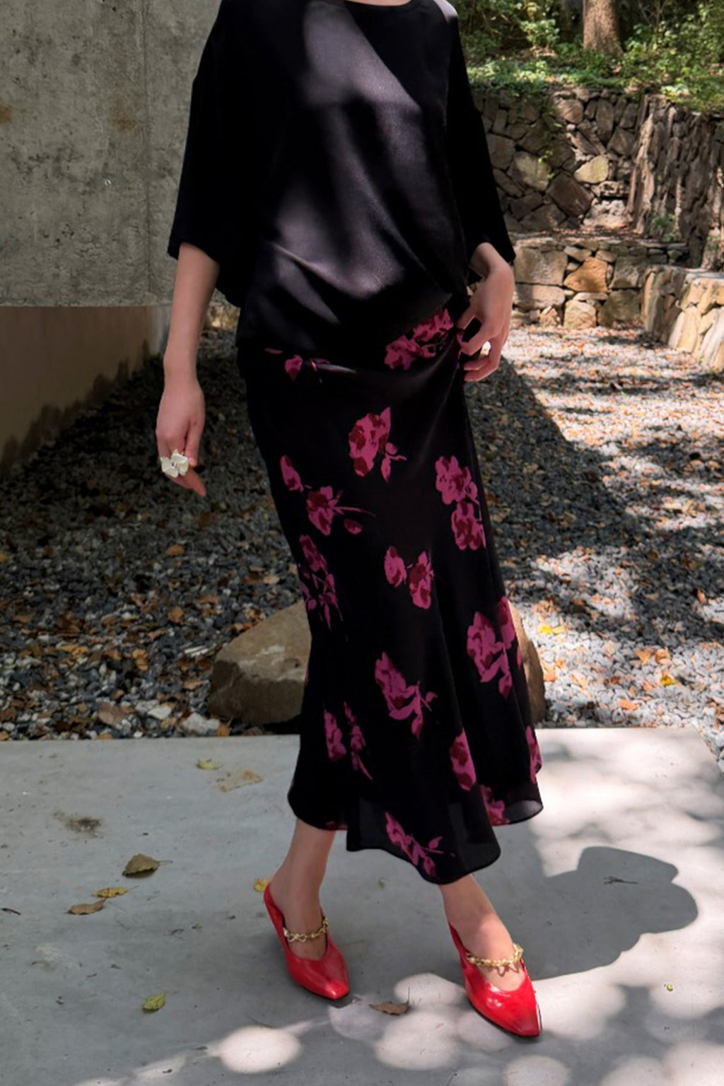 100% Silk Printed A-Line Flowy Midi Skirt