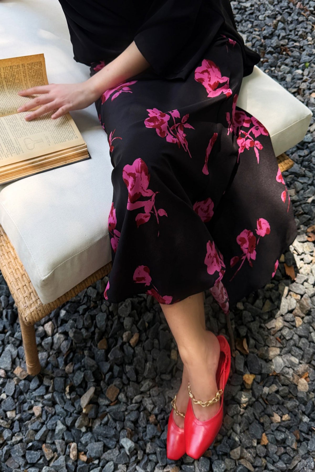 100% Silk Printed A-Line Flowy Midi Skirt