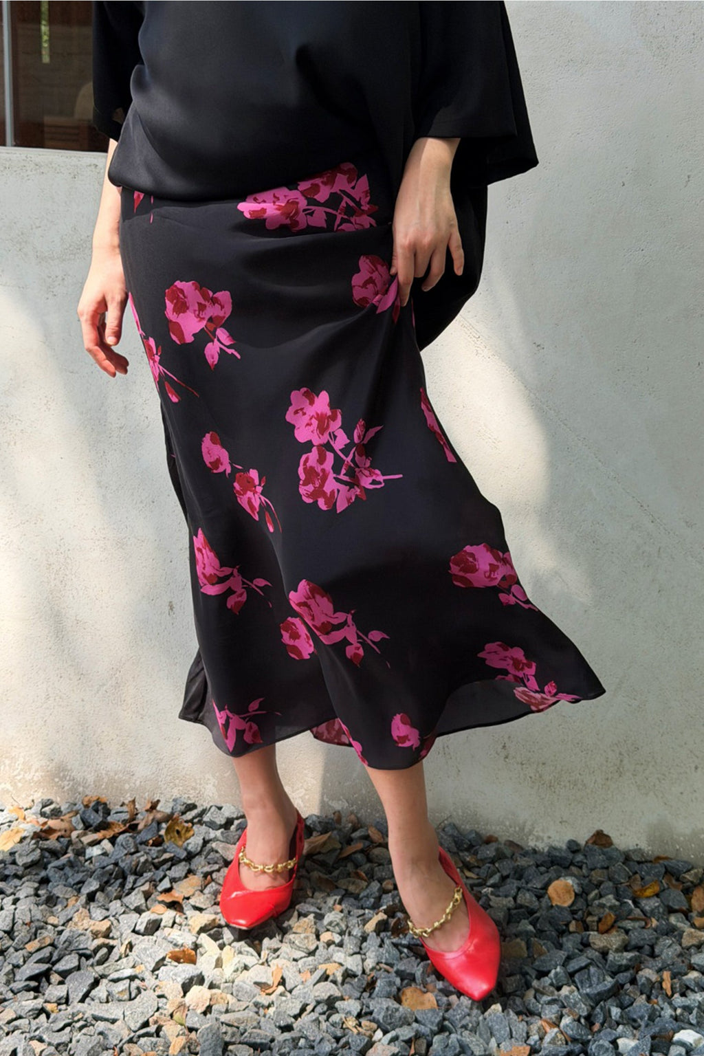 100% Silk Printed A-Line Flowy Midi Skirt