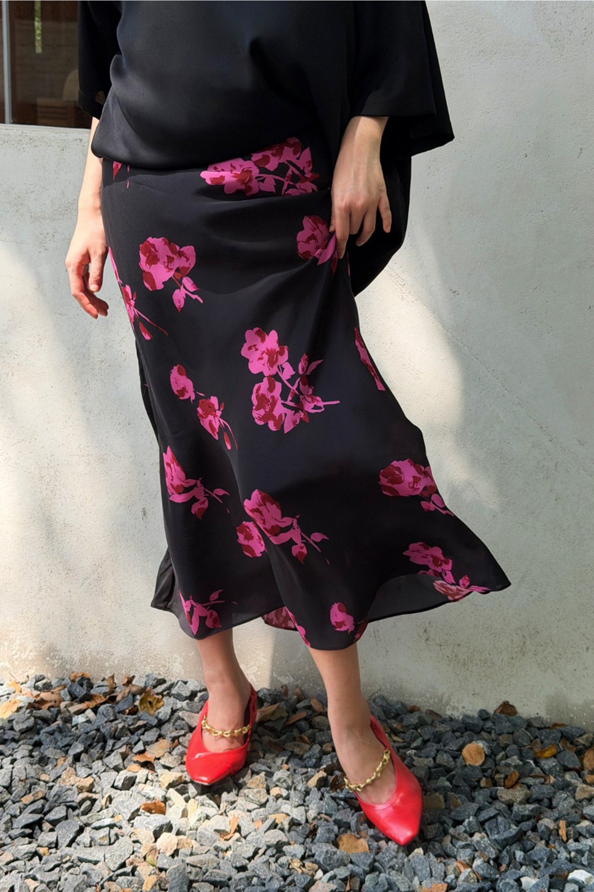 100% Silk Printed A-Line Flowy Midi Skirt