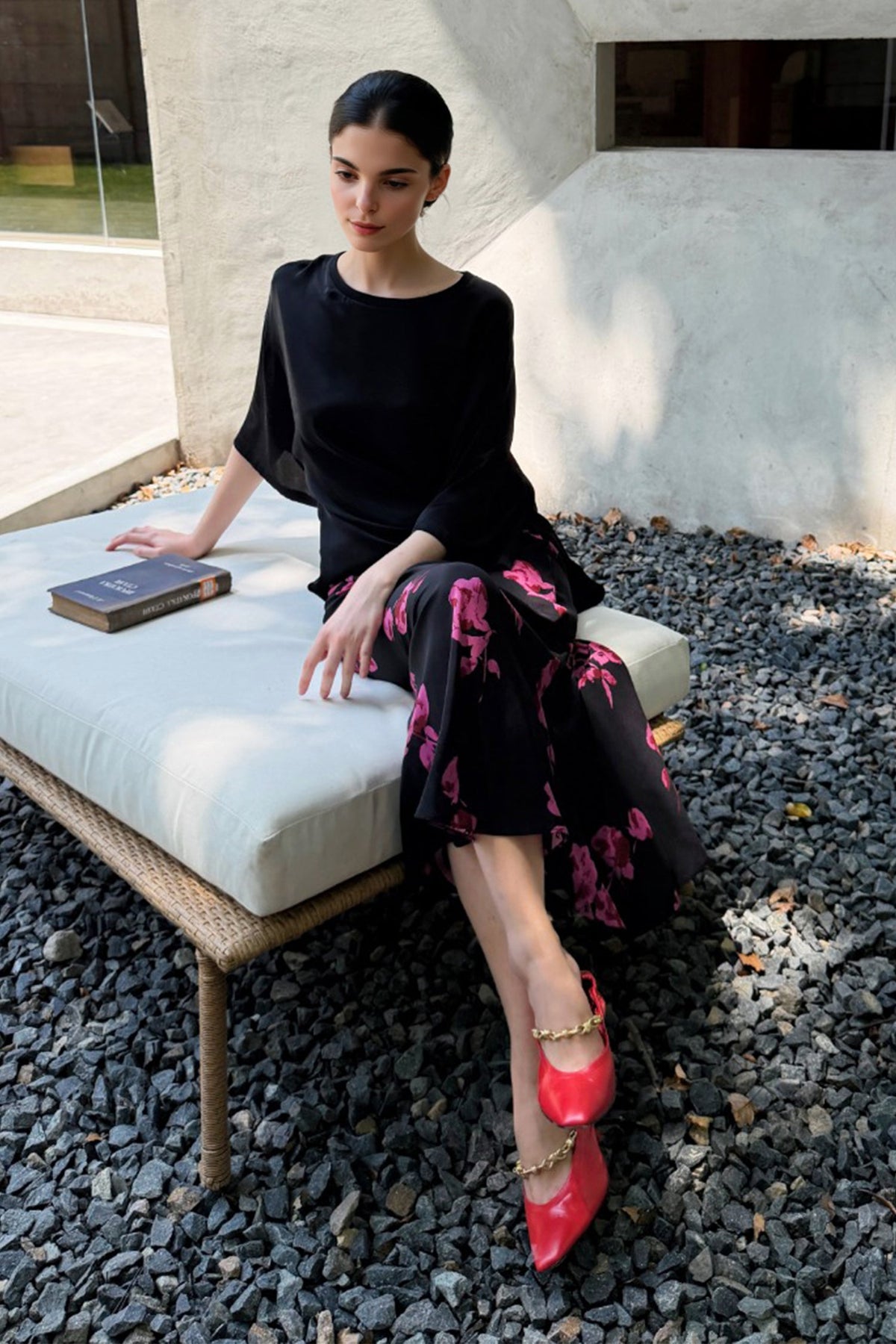 100% Silk Printed A-Line Flowy Midi Skirt