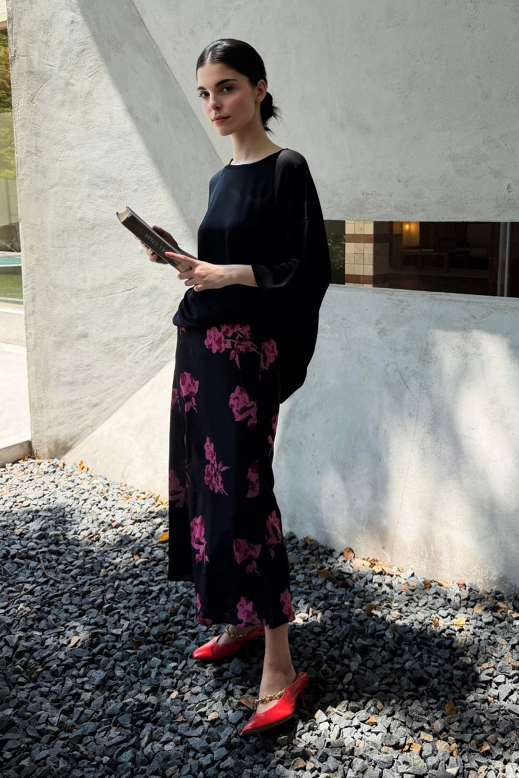 100% Silk Printed A-Line Flowy Midi Skirt